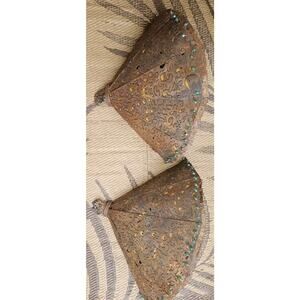 VINTAGE L&L WMC 1970 LARGE PAIR OF METAL FILAGREE LIGHTED WALL SCONCES 20×15 in